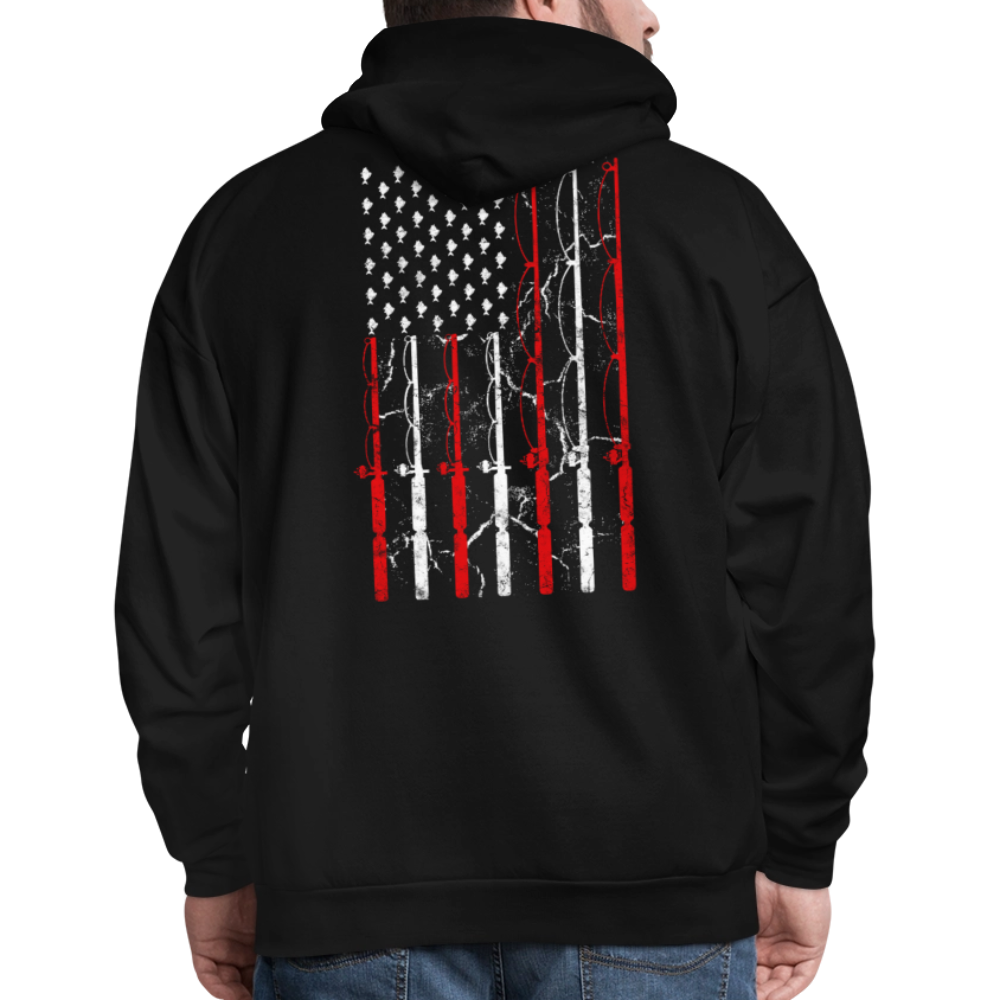 Patriotic Fishing American Flag Fisherman Hoodie - black