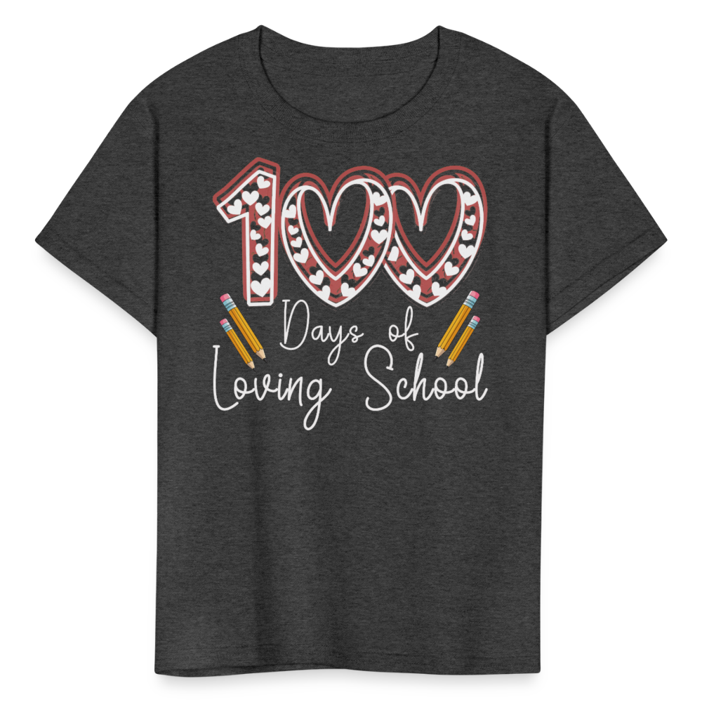 Cute Heart & Pencil Design for Kids 100 Days of Loving School T-shirt - heather black