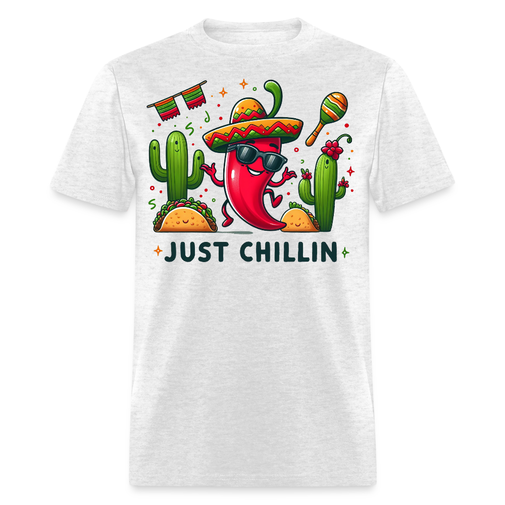 Spicy Mexican Food Lover Graphic Tee Just Chillin Cute Chili Pepper T-shirt - light heather gray