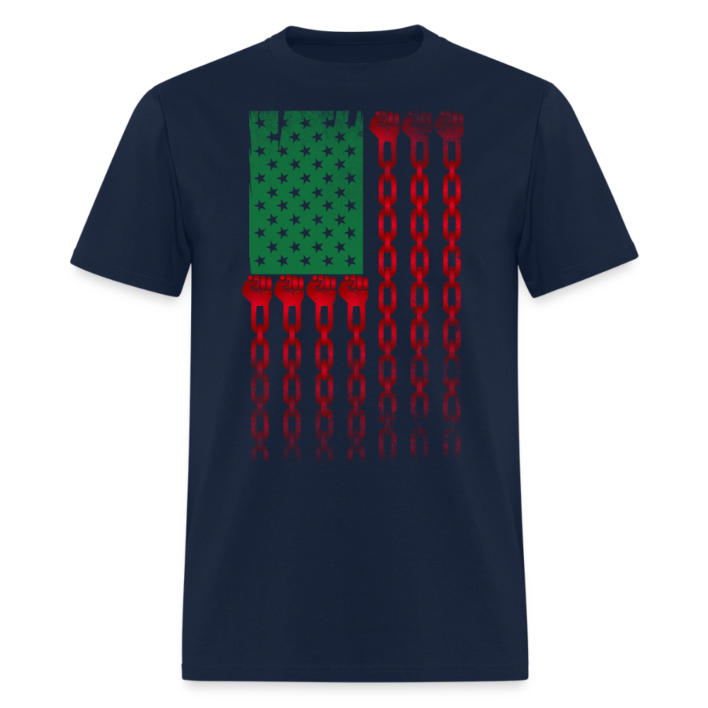 Pan African Flag Juneteenth Fist Chain T-Shirt - navy