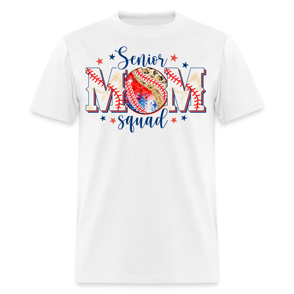 Senior Mom Squad Glitter Baseball T-shirt - white