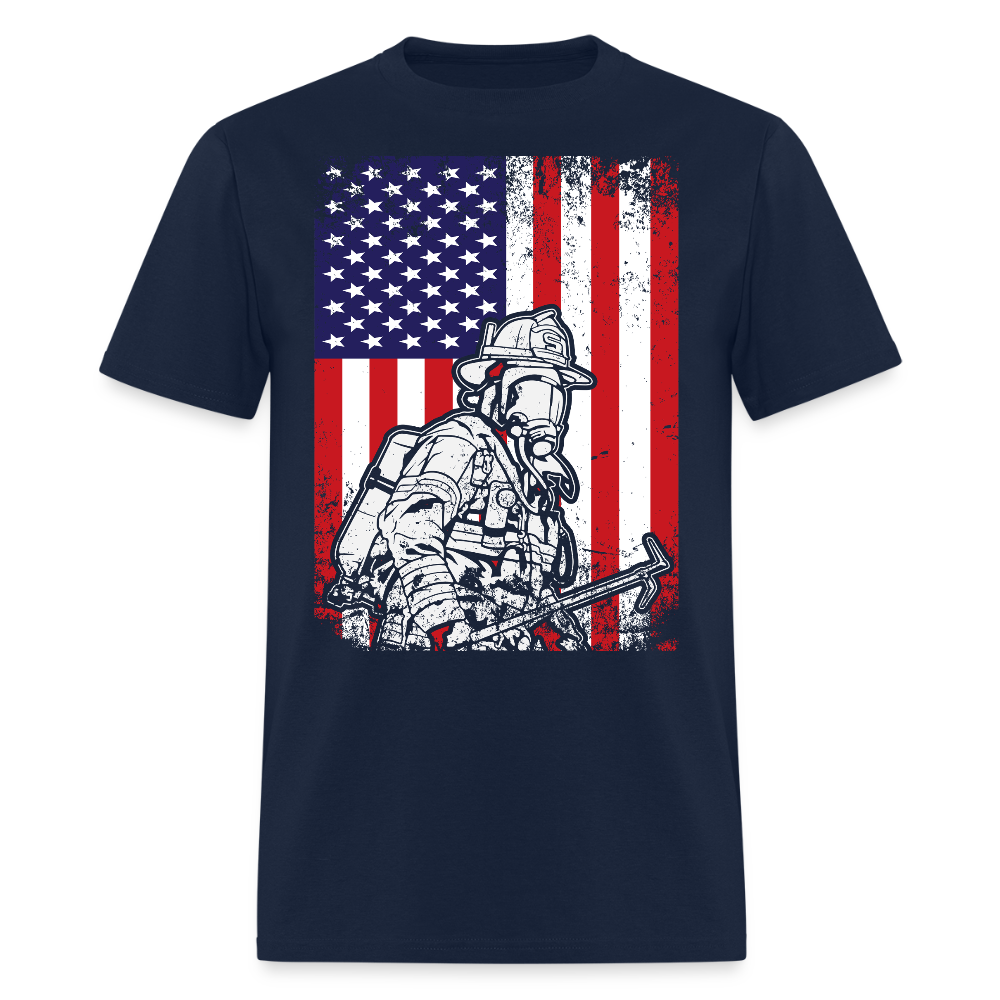 Distressed American Flag Firefighter Men's T-Shirt - navy