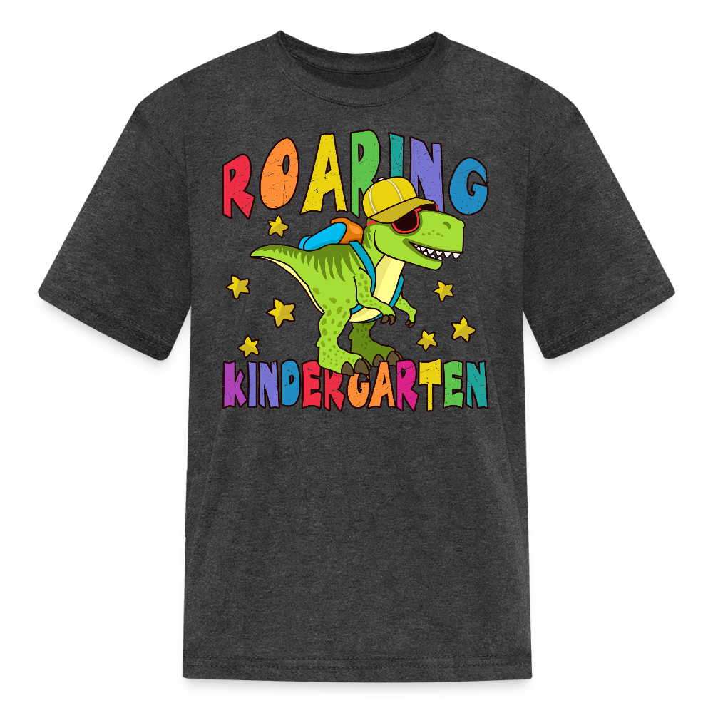 Roaring Into Kindergarten Dinosaur T-Shirt - heather black