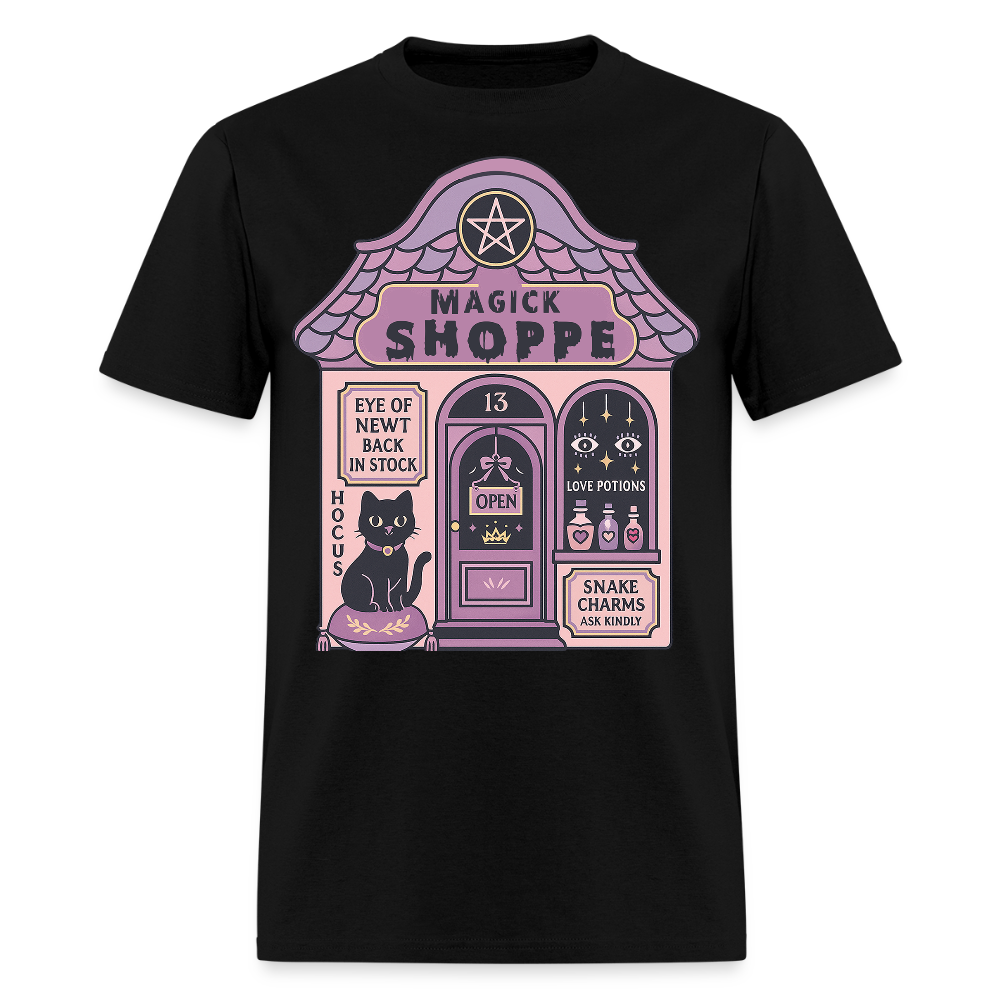Magick Shoppe Tee with Cute Cat T-Shirt - black