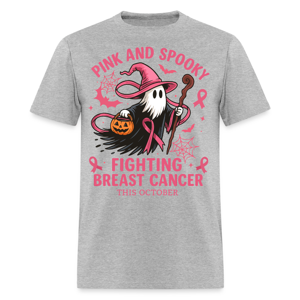 Spooky Pink Breast Cancer Support T-Shirt - heather gray