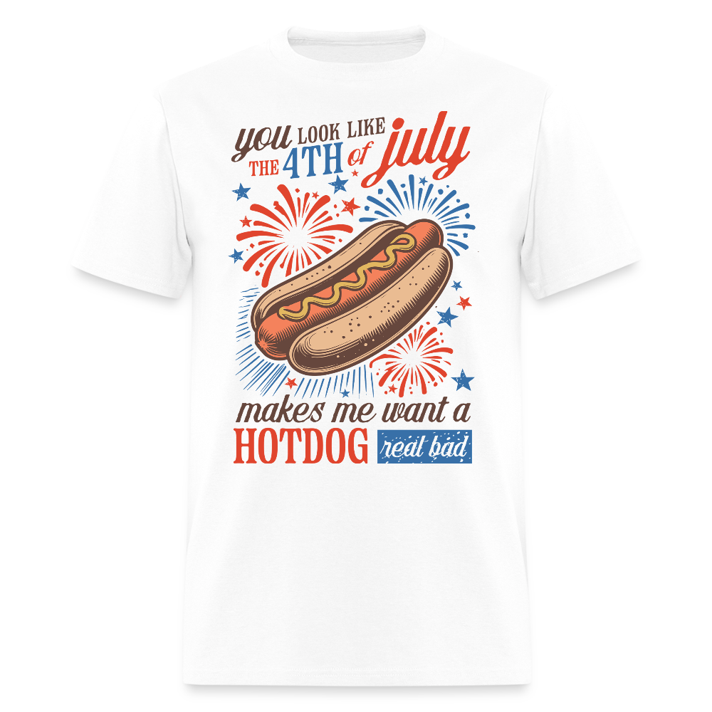 Funny 4th Of July Patriotic Hot Dog T-Shirt - white