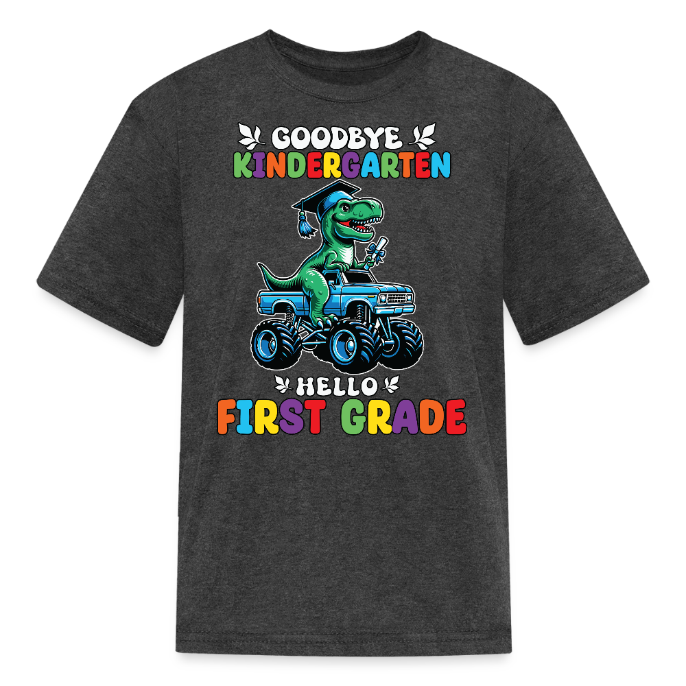 Goodbye Kindergarten Hello First Grade Dinosaur T-Shirt - heather black