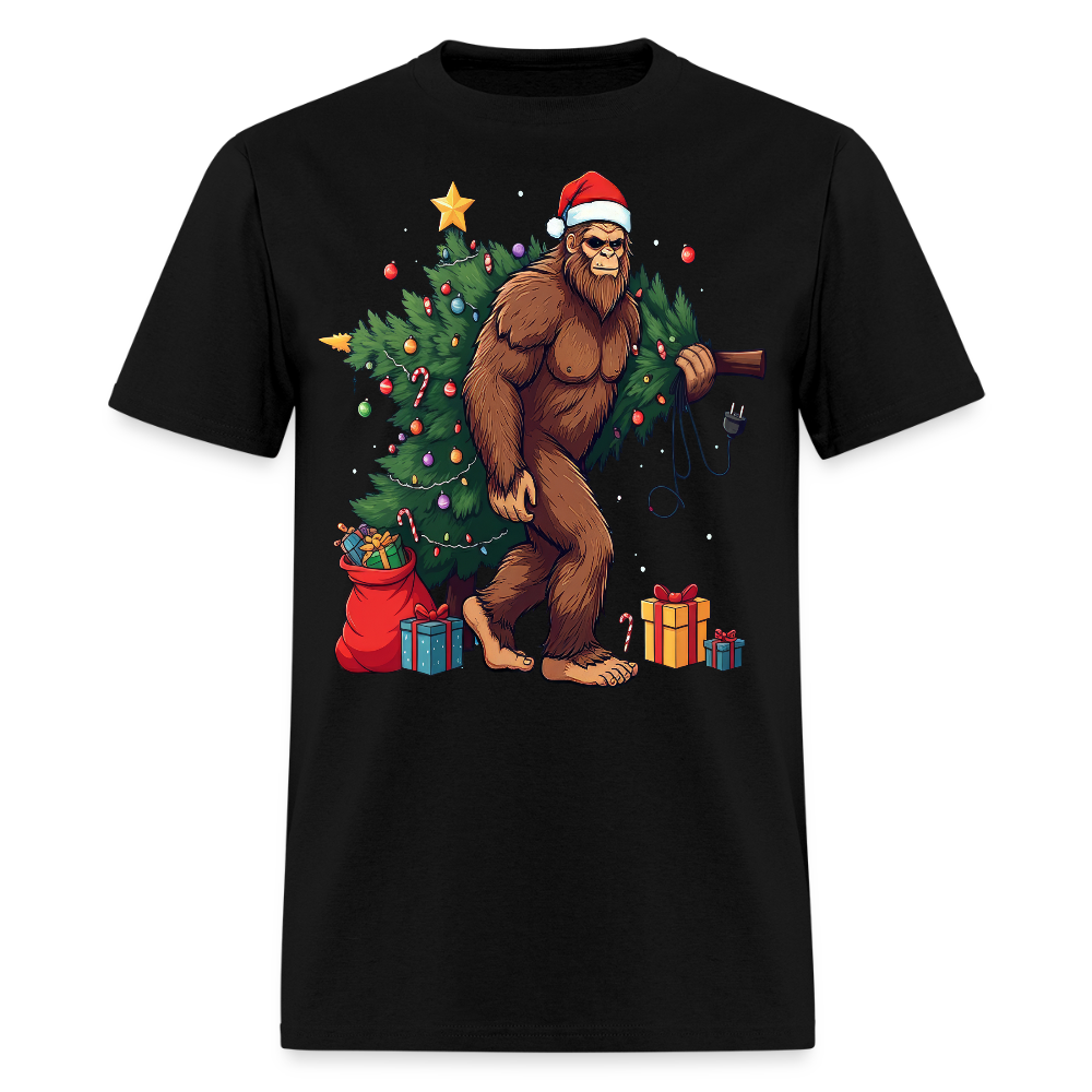 Santa Hat Bigfoot Christmas T-Shirt - black