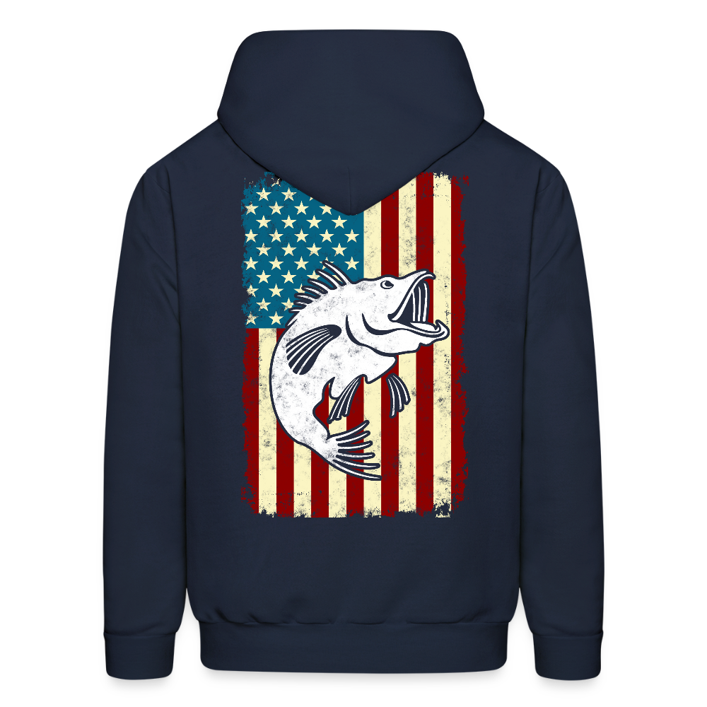 Patriotic Bass Fishing American Flag Hoodie - navy