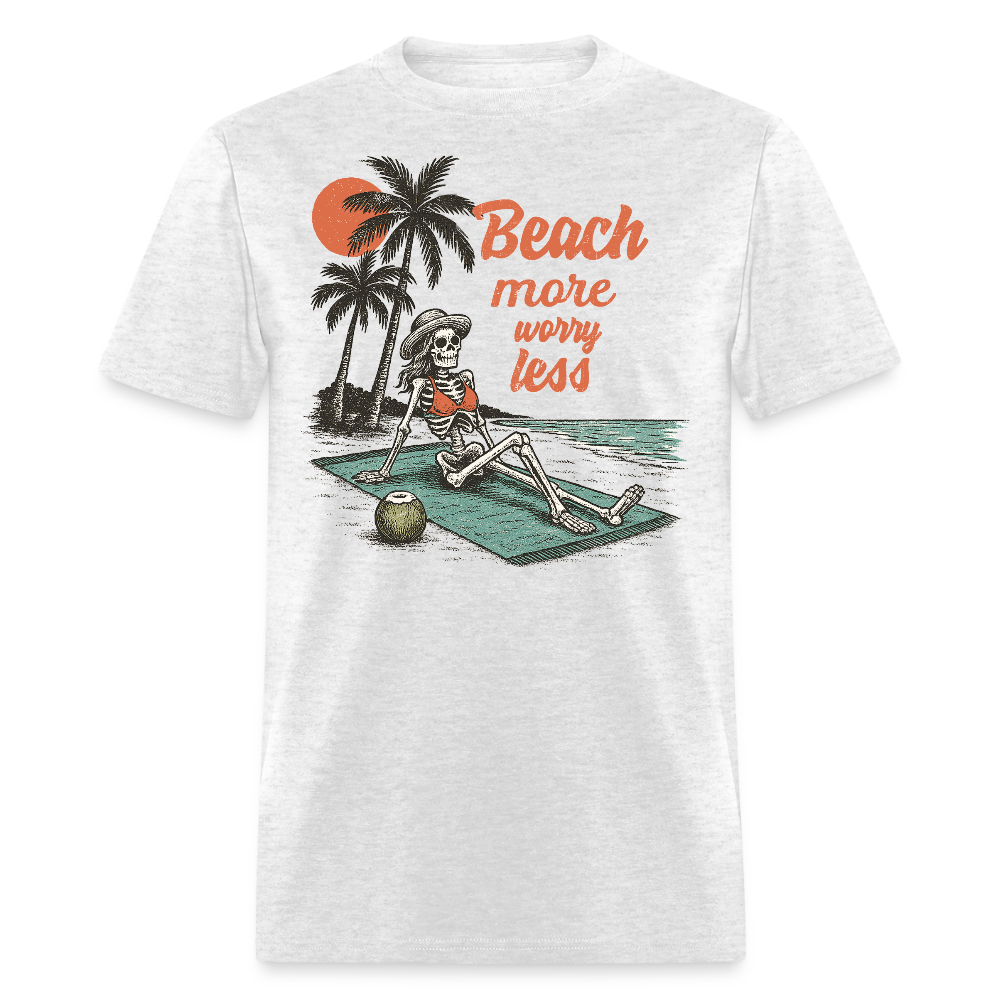 Beach More Worry Less Skeleton Summer T-shirt - light heather gray