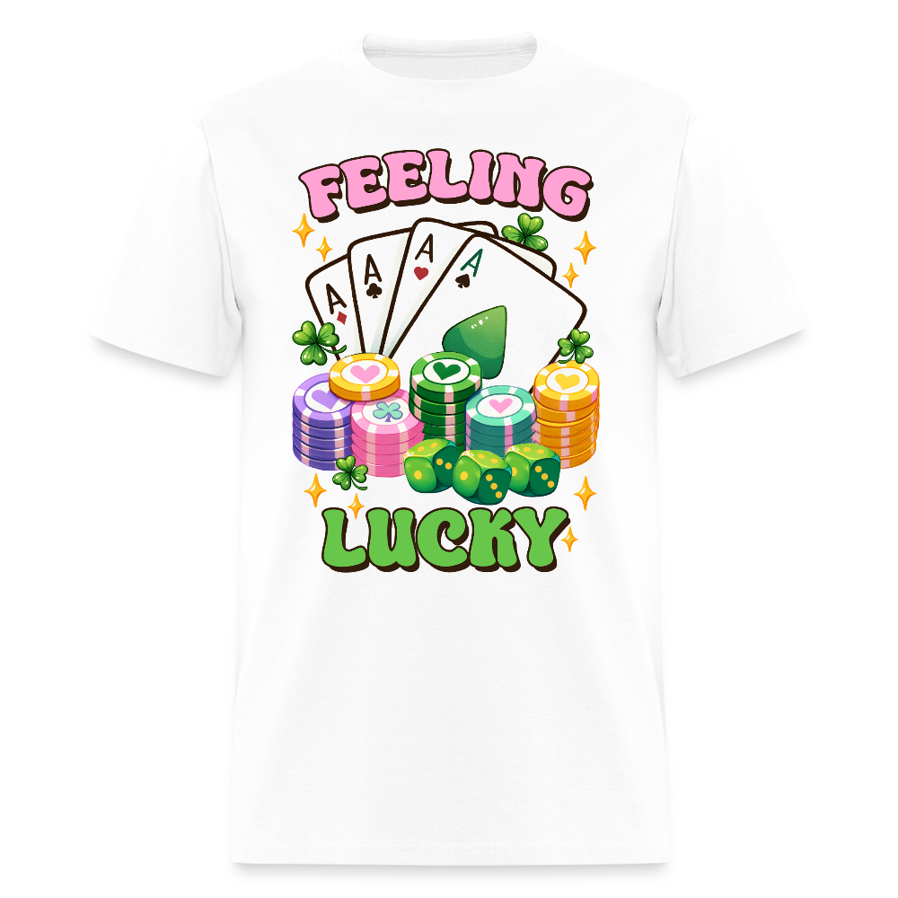 Feeling Lucky Tee With Poker Chips Gambling T-shirt - white