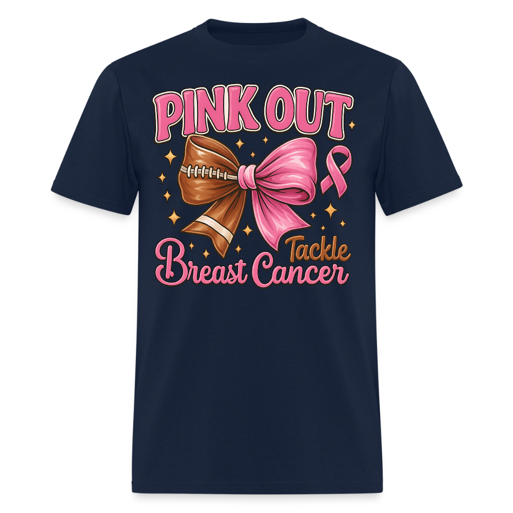 Pink Out Tackle Breast Cancer Football T-Shirt - navy