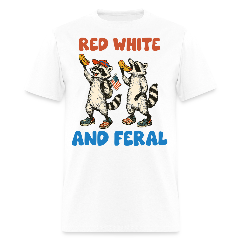 Red White And Feral Patriotic Raccoon T-Shirt - white
