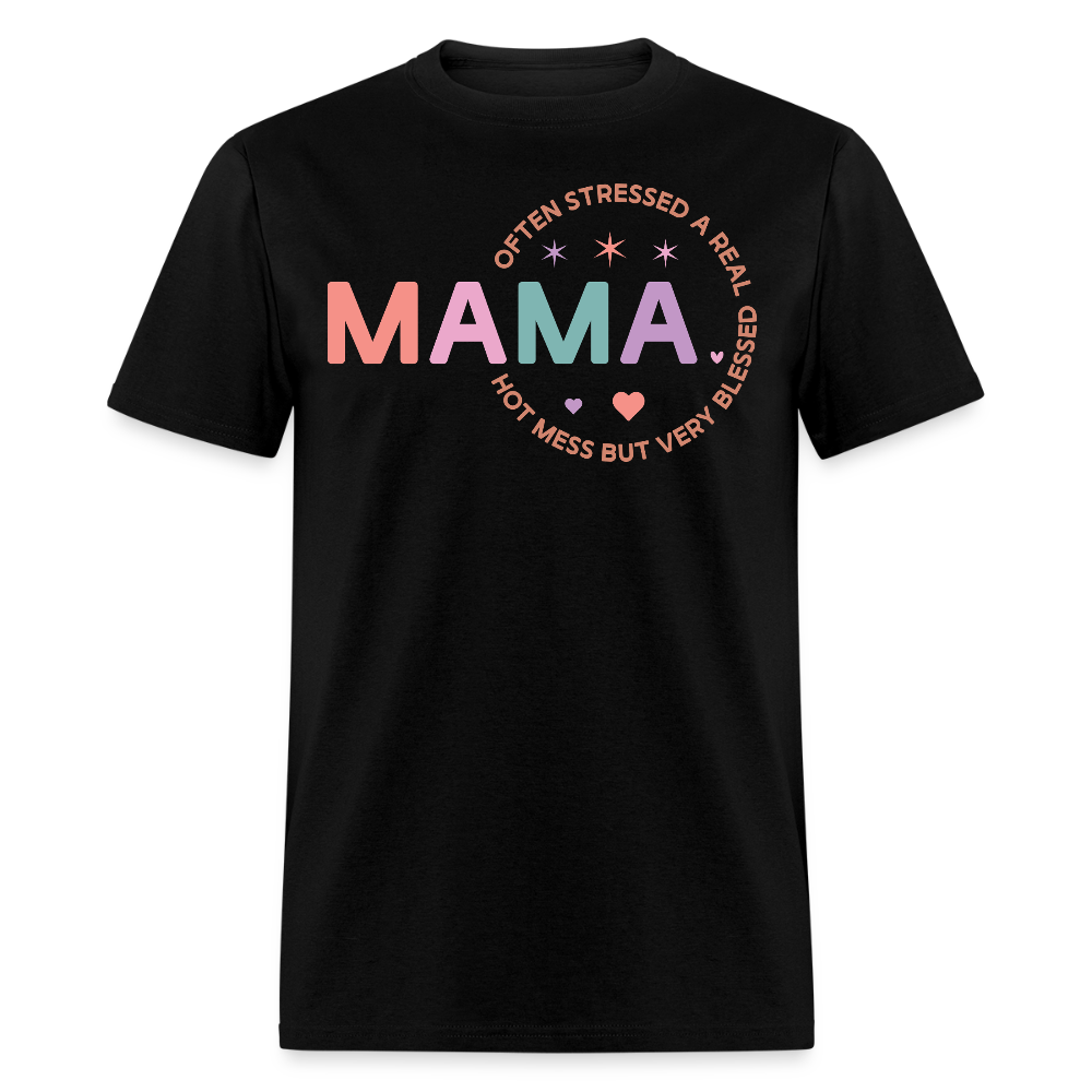 Funny Hot Mess Blessed Mama T-shirt - black