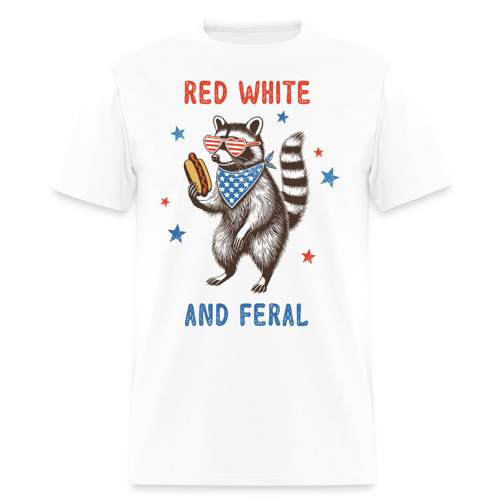 Red White And Feral 4th Of July Raccoon T-Shirt - white