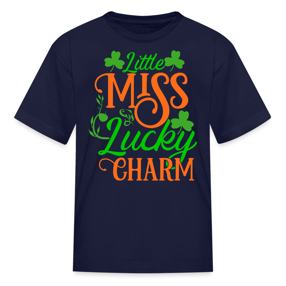 Little Miss Lucky Charm Girls T-shirt - navy