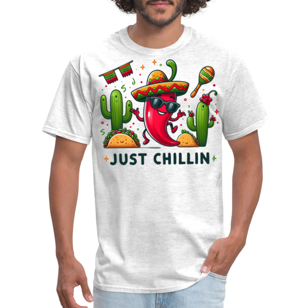 Spicy Mexican Food Lover Graphic Tee Just Chillin Cute Chili Pepper T-shirt - light heather gray