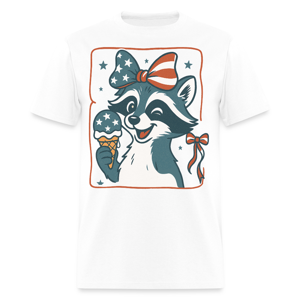 4th Of July Ice Cream Patriotic Raccoon T-Shirt - white