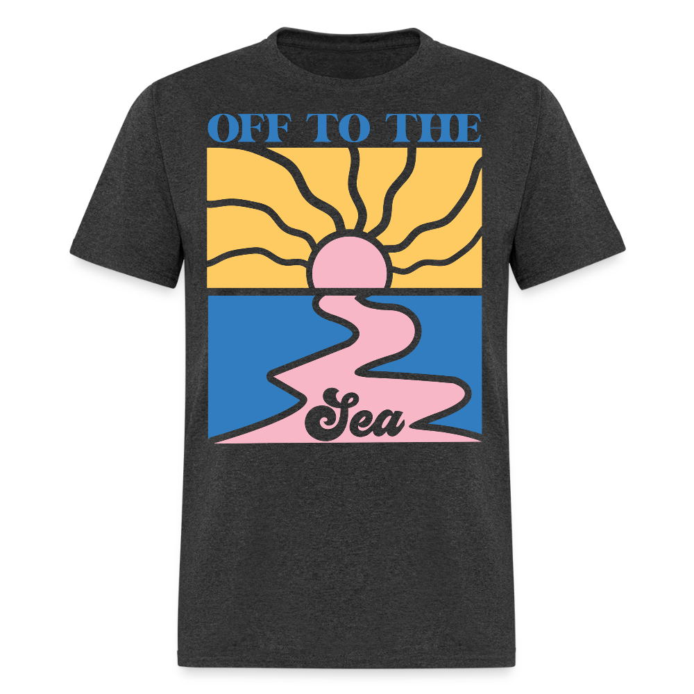 Off To The Sea Retro Sunset Beach T-shirt - heather black