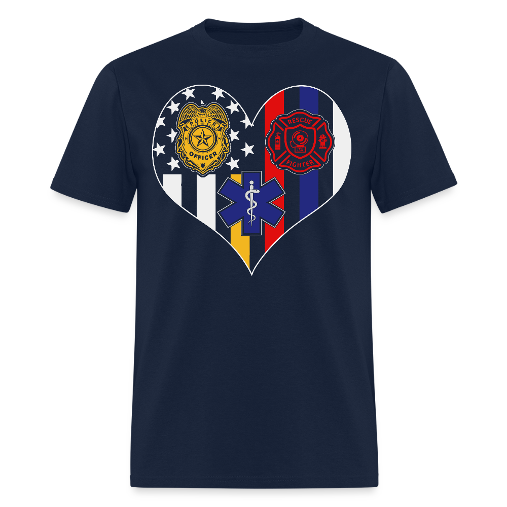 Patriotic First Responder Flag Police Firefighter EMS Support T-Shirt - navy