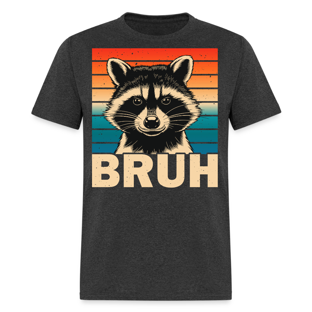 Funny Meme Graphic Tee Retro Bruh Raccoon T-shirt - heather black