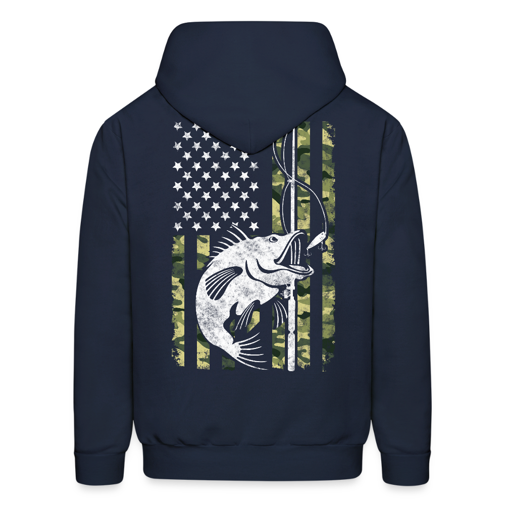 American Flag Fish Hook Patriotic Bass Fishing Hoodie - navy