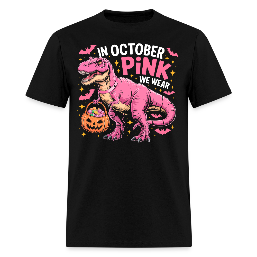 Breast Cancer Awareness Halloween Pink Dinosaur T-Shirt - black