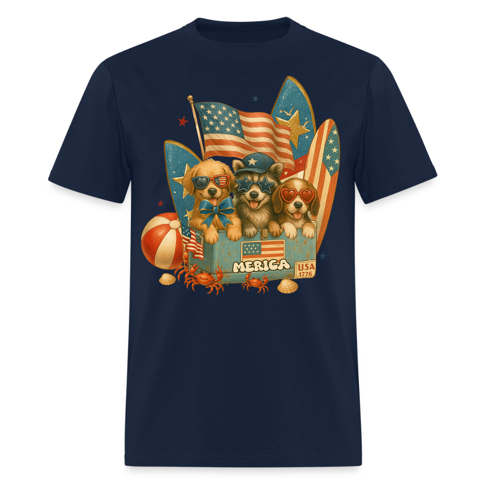 4th Of July Patriotic Puppy T-Shirt - navy