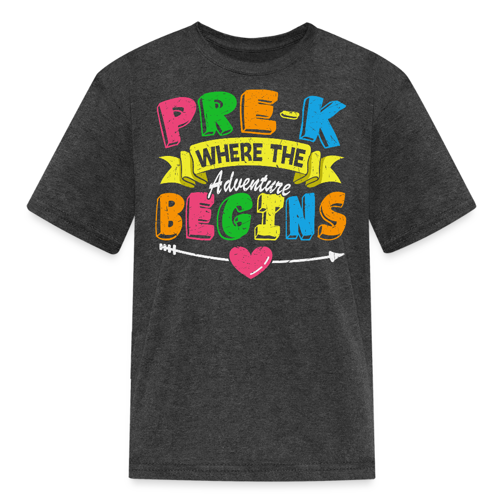 Pre K Where The Adventure Begins Kids' T-Shirt - heather black