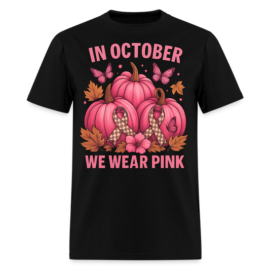 In October We Wear Pink Pumpkin Breast Cancer T-Shirt - black