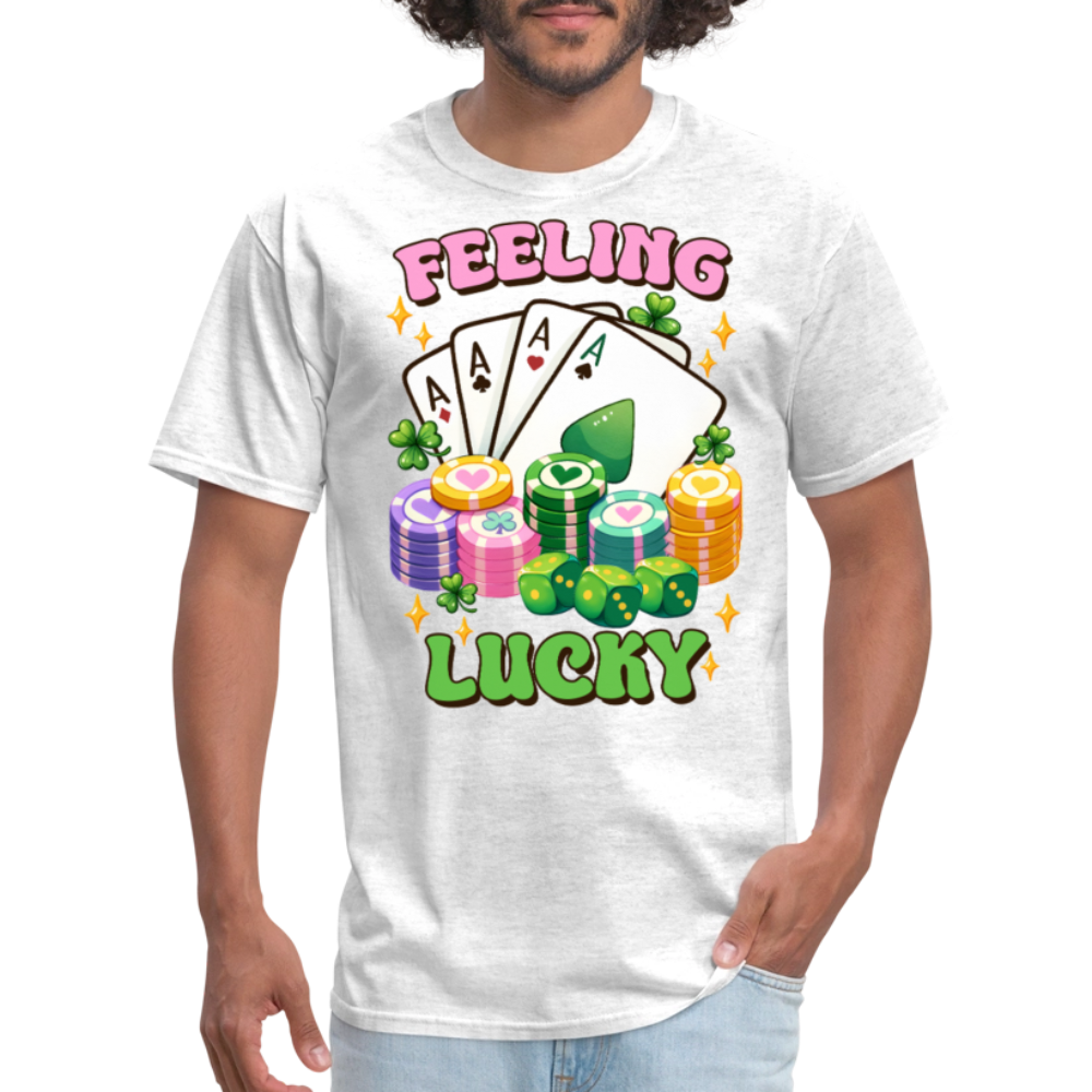 Feeling Lucky Tee With Poker Chips Gambling T-shirt - light heather gray