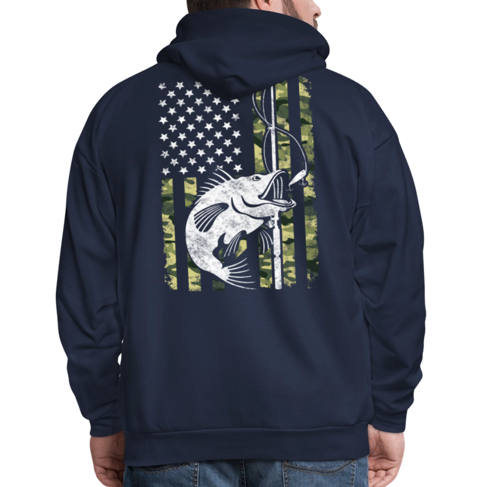 American Flag Fish Hook Patriotic Bass Fishing Hoodie - navy
