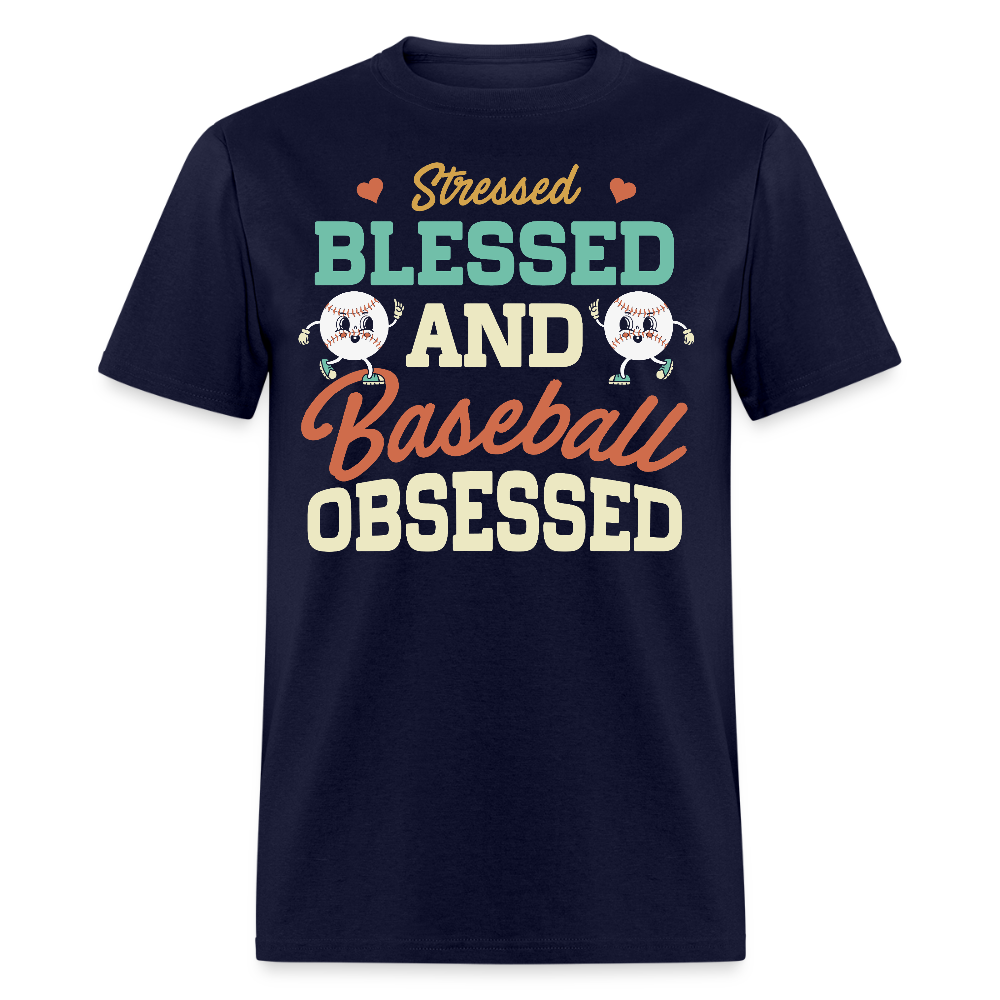 Stressed Blessed And Baseball Obsessed T-shirt - navy
