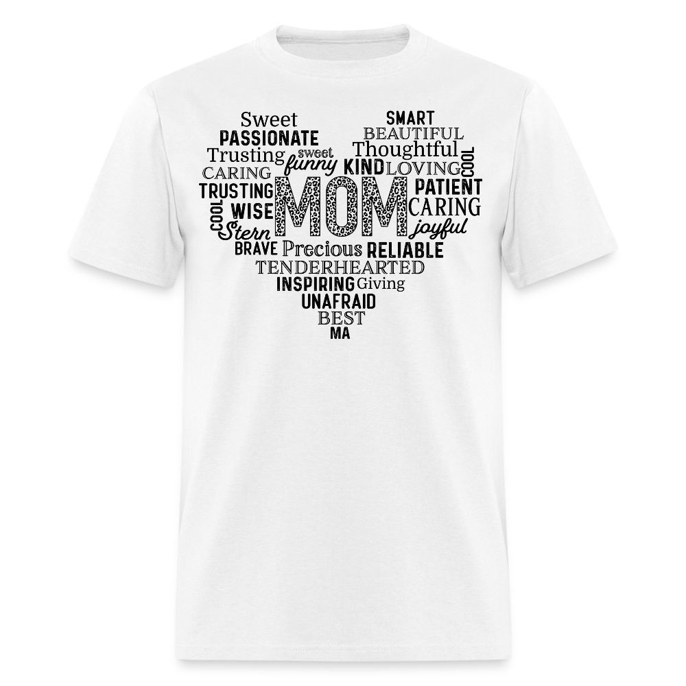 Heart Shaped Mom Appreciation Word Cloud Print T-shirt - white