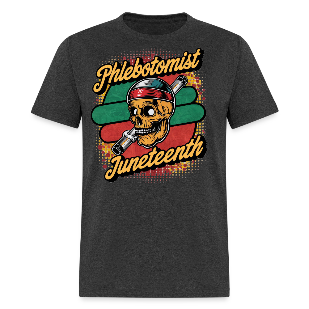 Juneteenth Skull Phlebotomist T-shirt - heather black