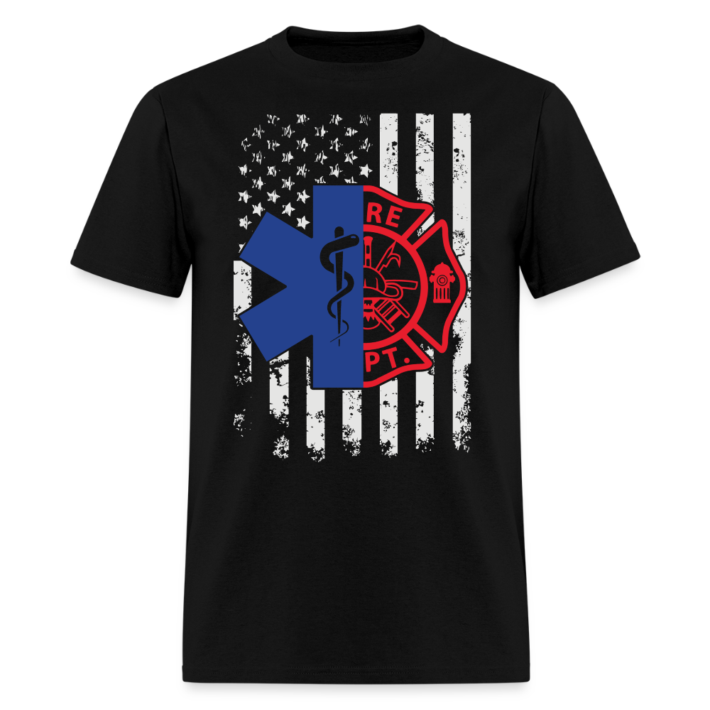 Firefighter EMS American Flag T-Shirt - black