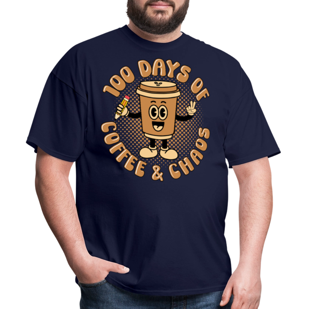 Teacher Caffeine Tee for School Days Coffee and Chaos T-shirt - navy