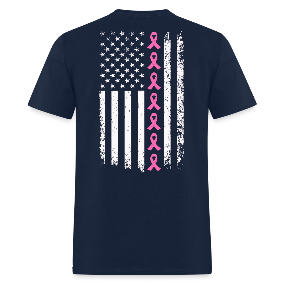 Breast Cancer Awareness American Flag T-Shirt - navy