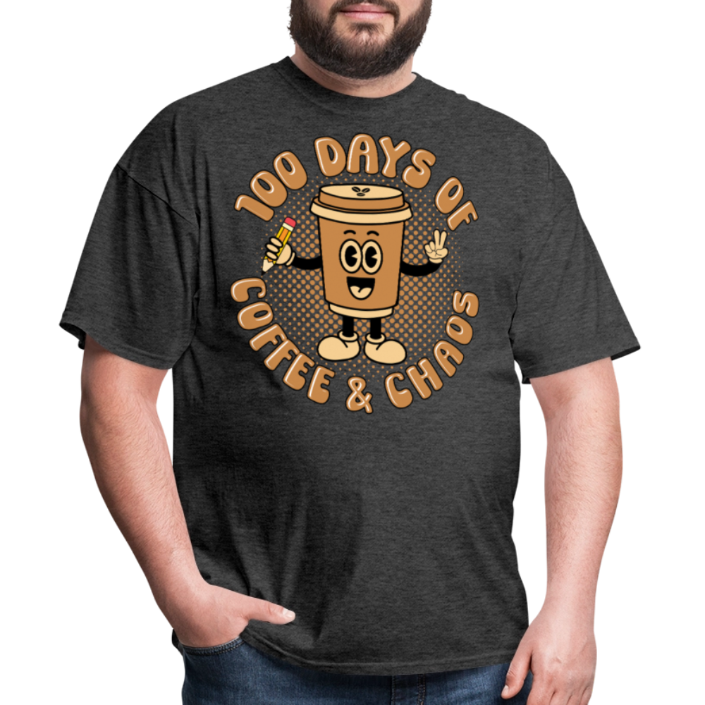 Teacher Caffeine Tee for School Days Coffee and Chaos T-shirt - heather black