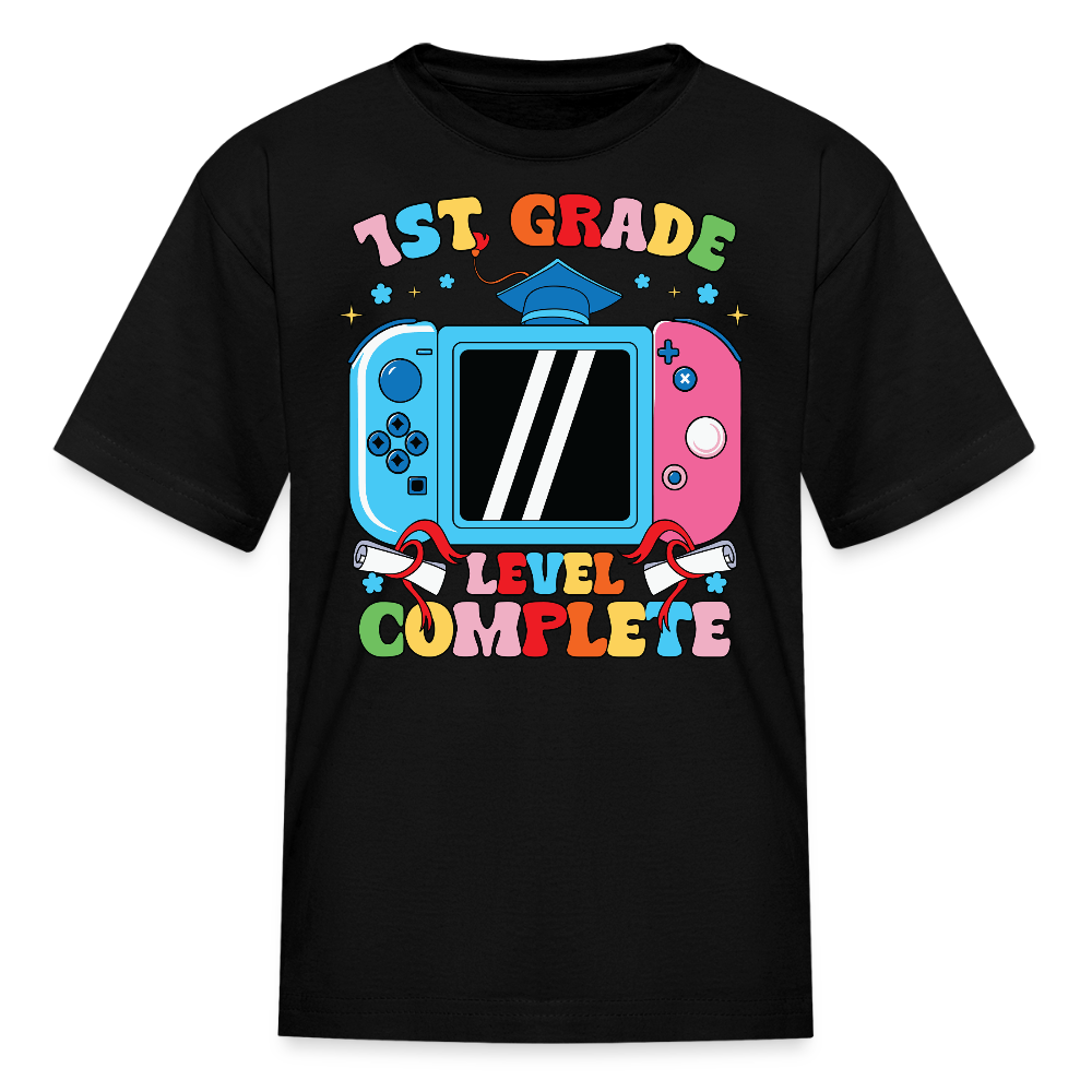 First Grade Level Complete Graduation Gaming T-Shirt - black