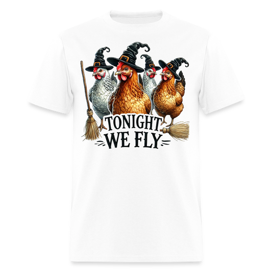 Tonight We Fly Chicken Funny Halloween T-Shirt - white
