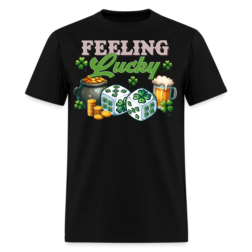 Feeling Lucky Irish Clover Graphic Gambling T-shirt - black