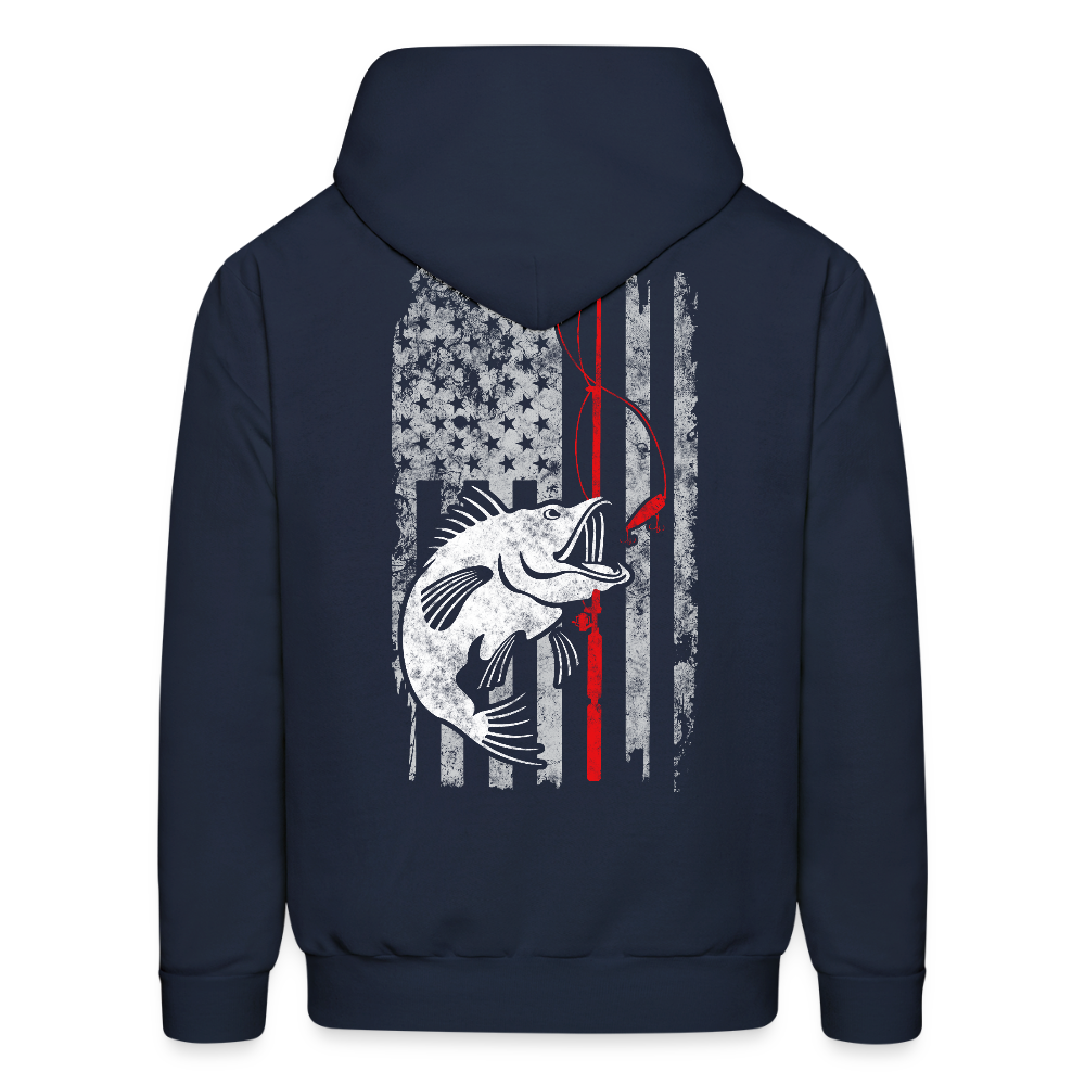 Distressed American Flag Patriotic Fishing Hoodie - navy