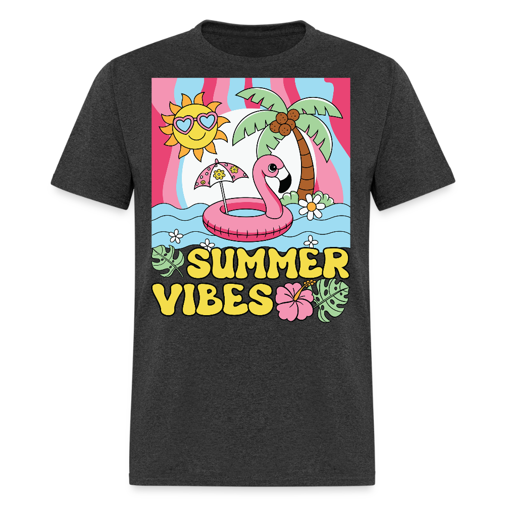 Cute Summer Vibes Tropical Flamingo T-shirt - heather black