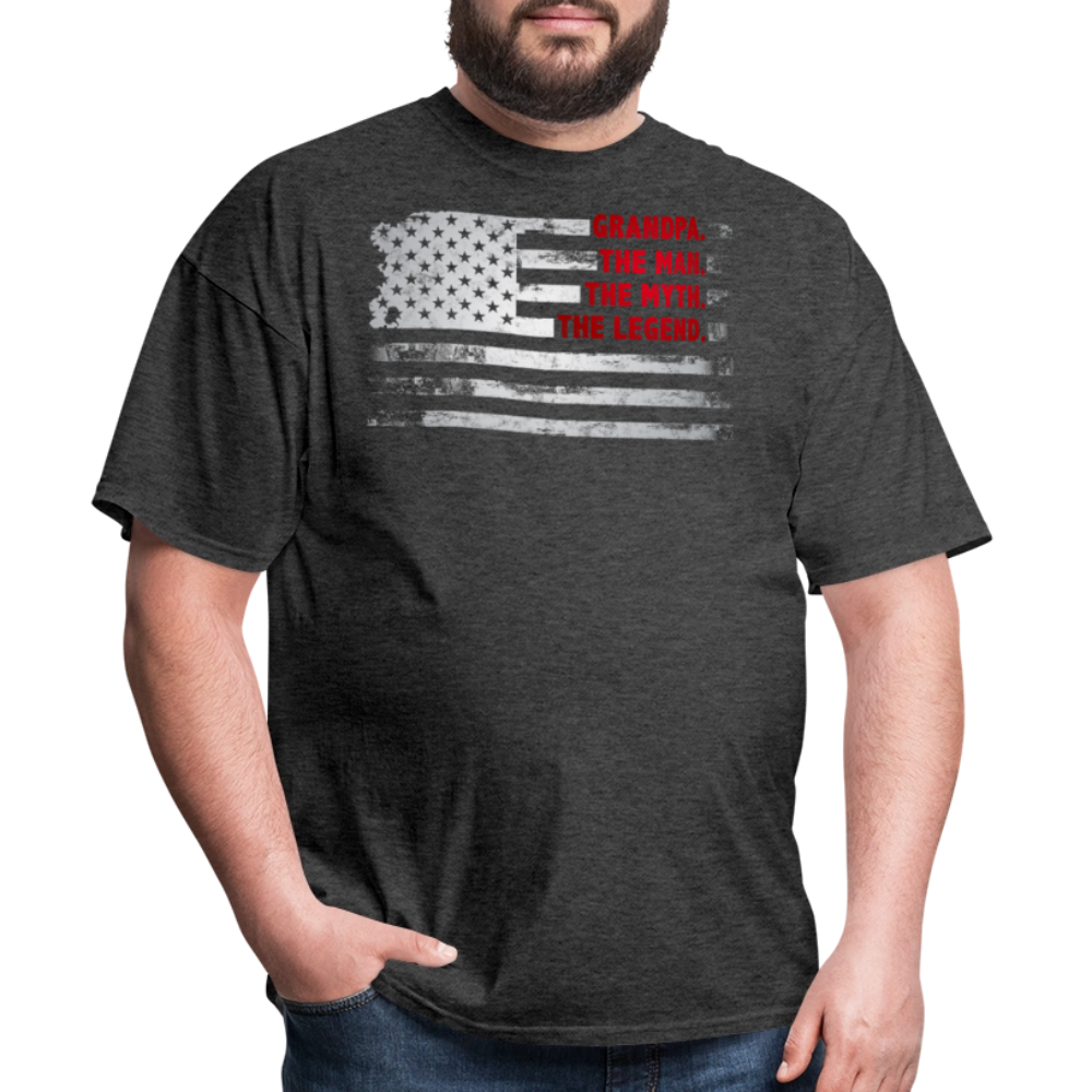 Grandpa The Man The Myth The Legend American Flag T-Shirt - heather black