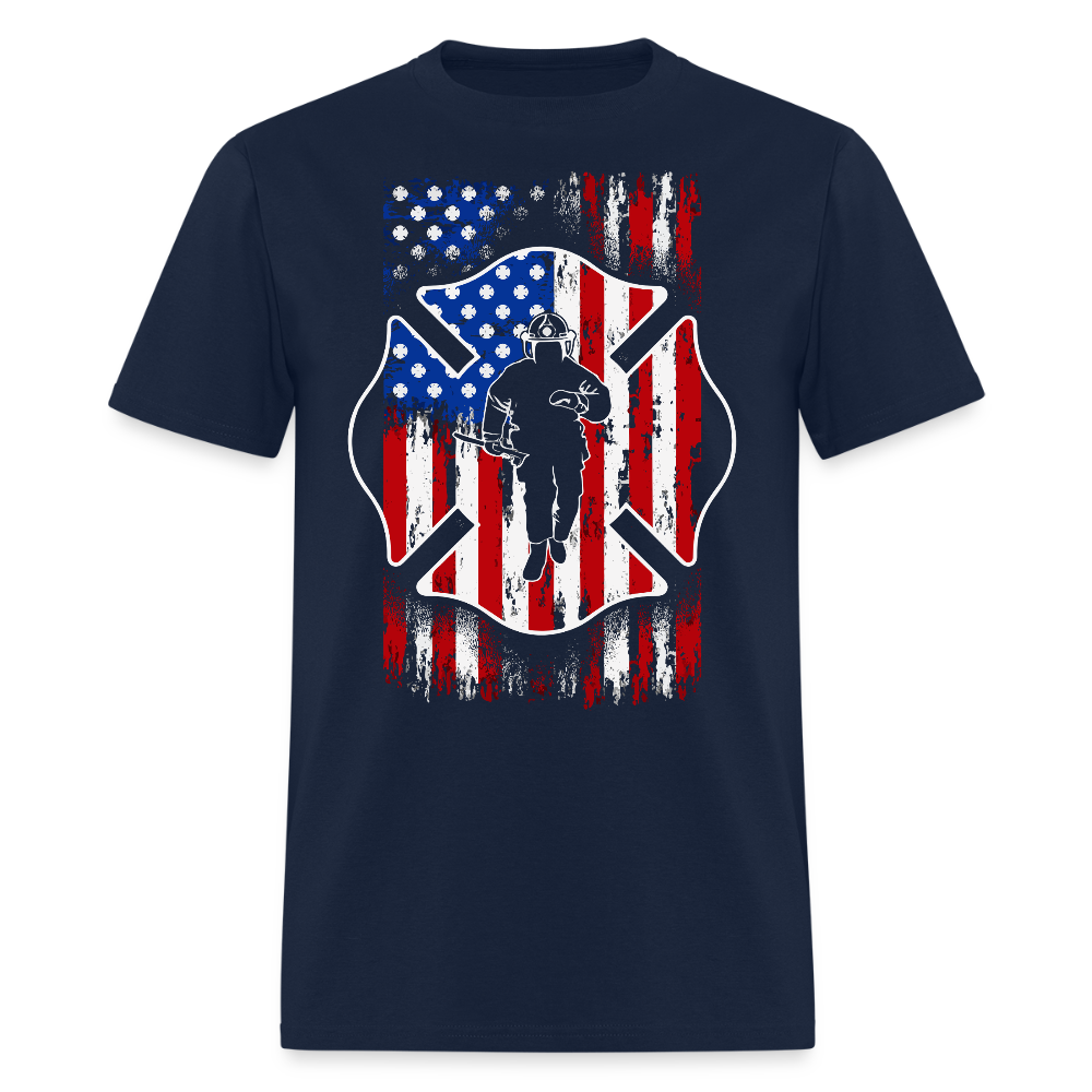 Patriotic Firefighter Thin Red Line American Flag T-shirt - navy