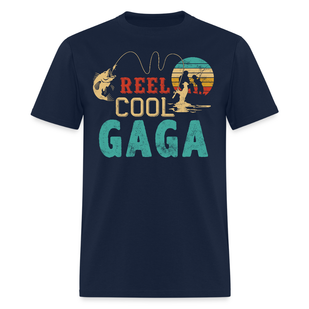 Reel Cool Gaga Cute Grandma Fishing T-shirt - navy