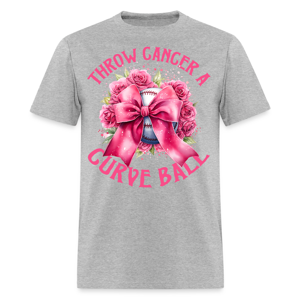 Throw Cancer A Curve Ball Breast Cancer Baseball T-Shirt - heather gray