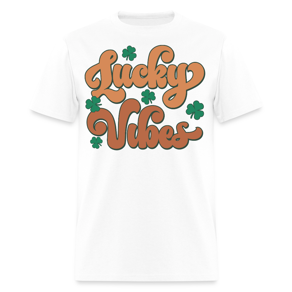 Trendy Irish Shamrock Lucky Vibes Graphic T-shirt - white