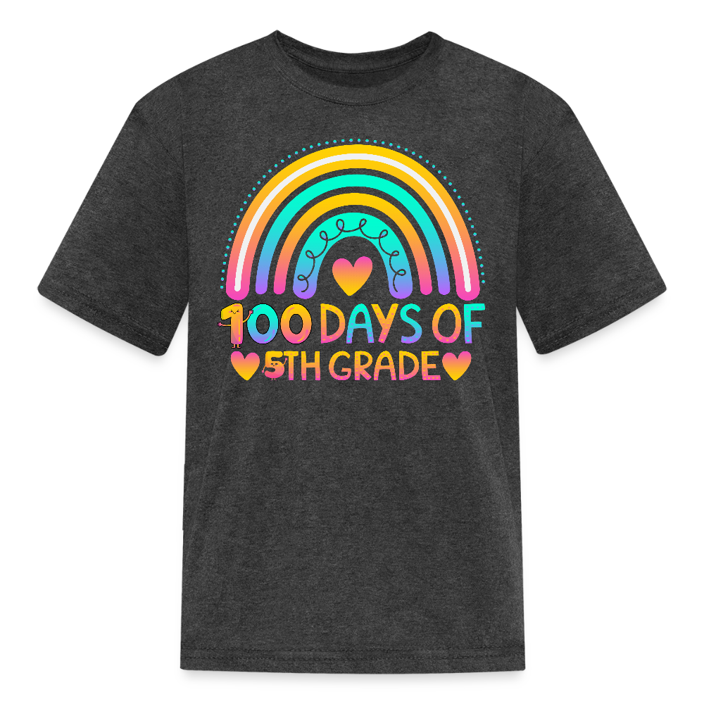 Colorful Rainbow School Celebration Kids 100 Days of 5th Grade T-Shirt - heather black